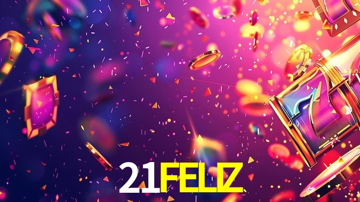 Escena dinámica inspirada en casino con iluminación 21FELIZ, cartas, fichas e íconos de juegos digitales en un espacio moderno de juegos.